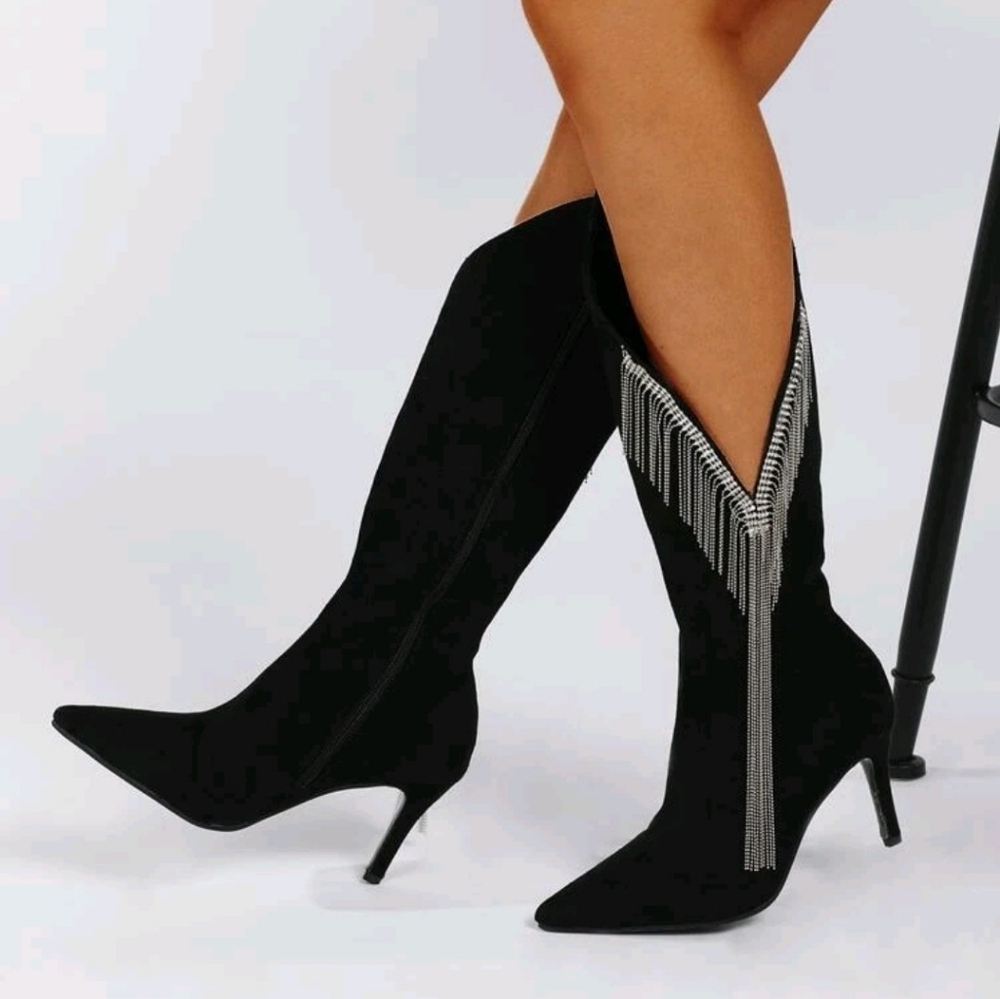 SHEIN stiletto heeled boots with rhinstones